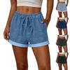 Women Casual Loose Fit Denim Shorts with Elastic Waistband Adjustable Drawstring and Rolled Hem for Daily Wear