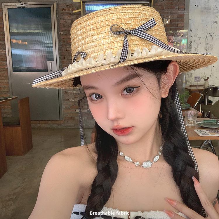 Vacation Style French Literary Straw Hat Children Summer Pastoral Small Fragrance Bow Sun Protection Hat Shade Beach Hat