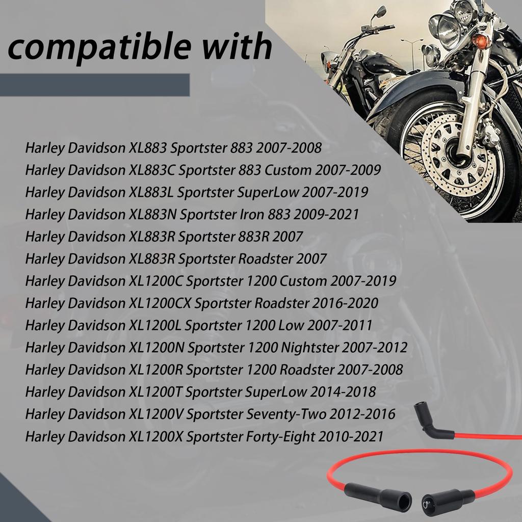XTPTFABS Red 8mm Spark Plug Wire Set for Harley Davidson Sportster XL 883 1200 2007-2017