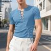 INCERUN Men Short Sleeve Side Lace-up Casual Fitted Rib T-shirts Tops