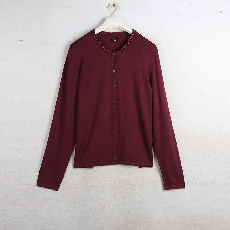 Fall Sunshine House New Arrival Export European and American plus Size Women's Clothes round Neck Bead Long Sleeves Knitwear Cardigan Sweater Outwear