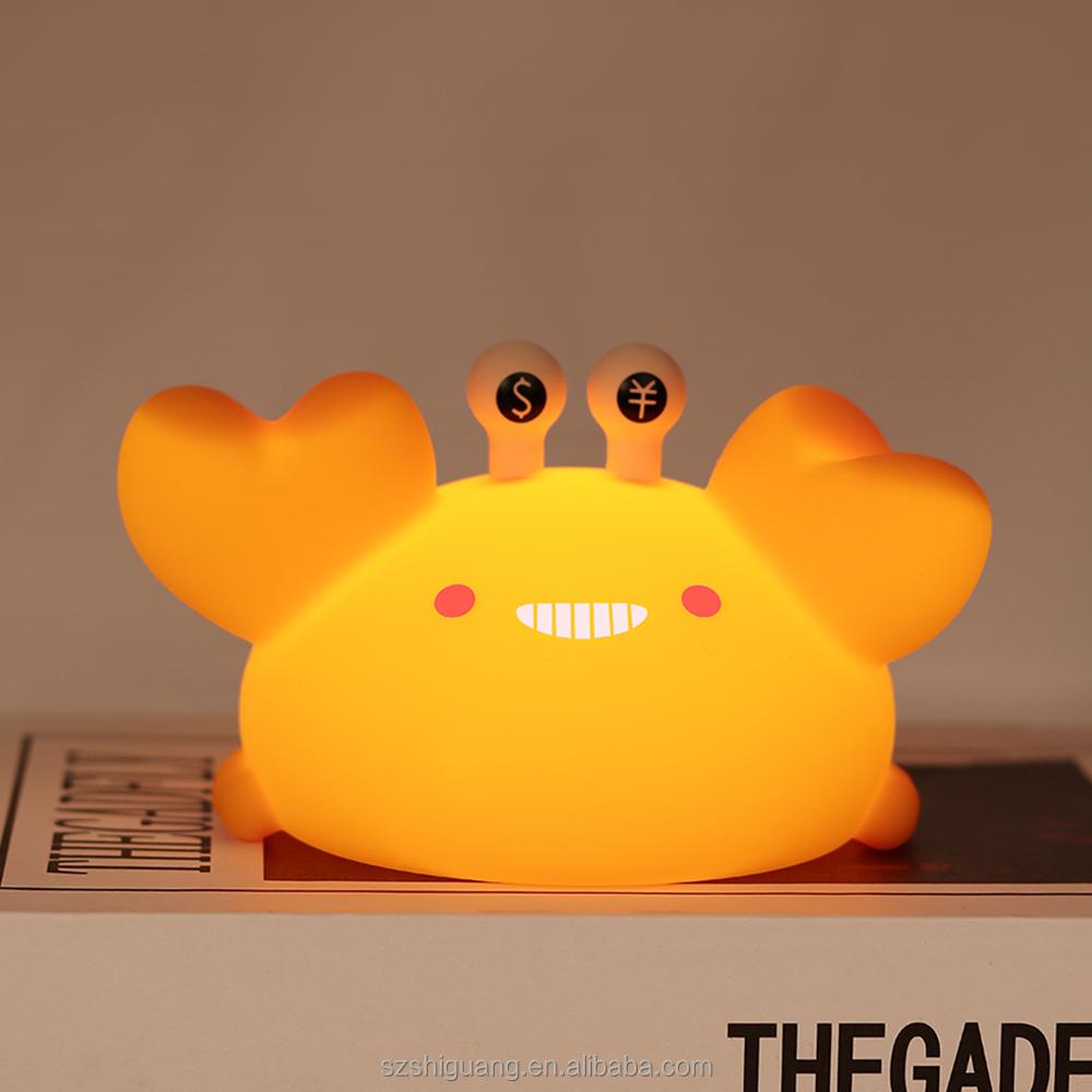 New Design Mini LED Night Light Children's Golden Crab Silicone Animal for Home Bed USB Rechargeable Baby Night Light