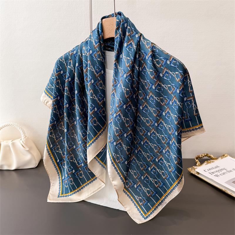 Vintage Letter Simulation Silk High-End Printing Large Square Scarf Silk Scarf Shawl Headscarf Neck Protection Scarf Decorative Women'S Scarf