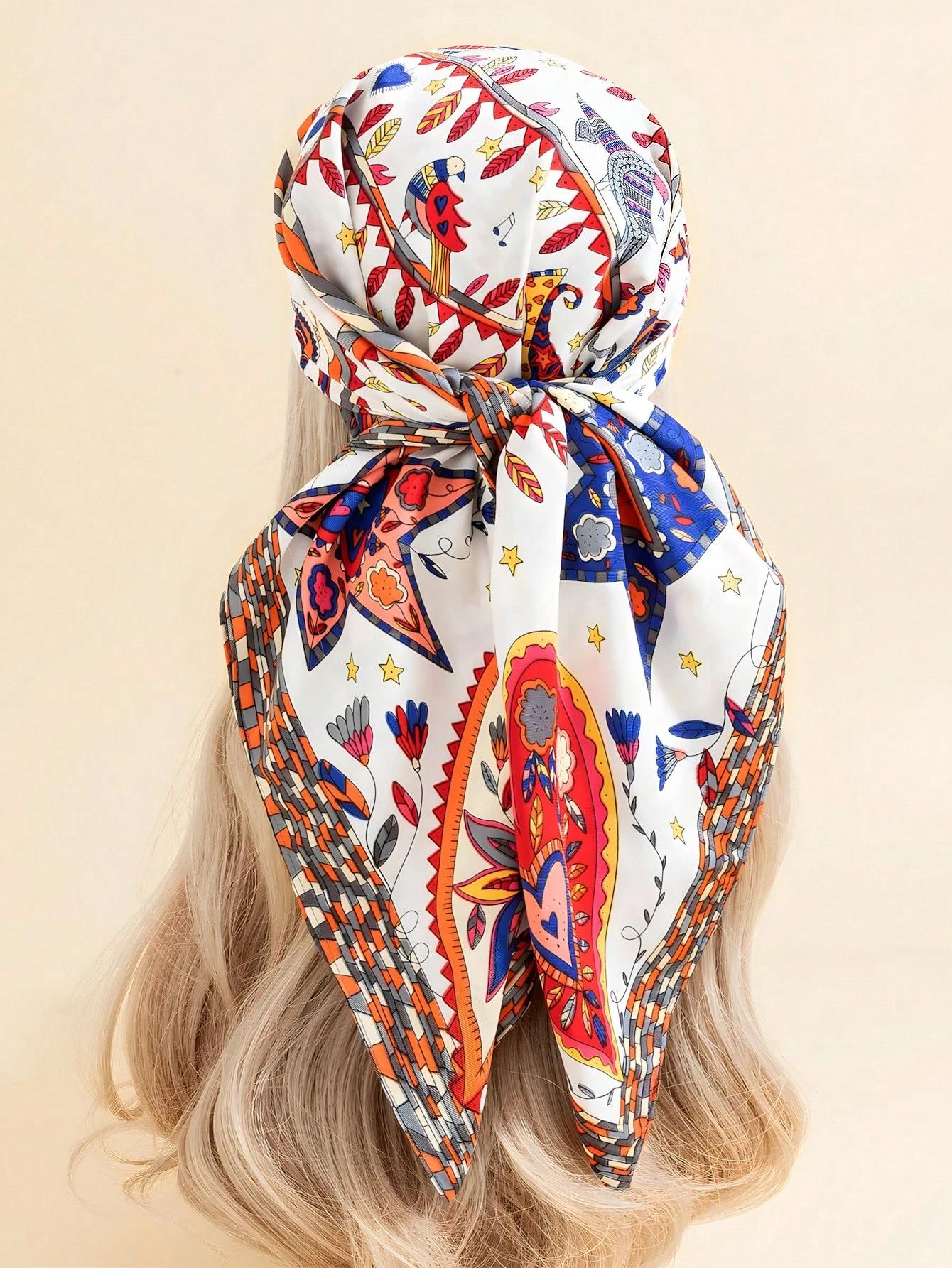 

90cm Square Silk Women Hijab Scarf Luxury Love Tree Print Shawls Lady Scarves Kerchief Bandana Headband Fashion 90x90cm