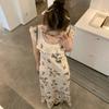 Summer 2026 Fashion Print Bufferfly Casual Long Dress Women Fashion Chic Ruffled Square Collar Dress Korean Elegant Bodycon Robe
