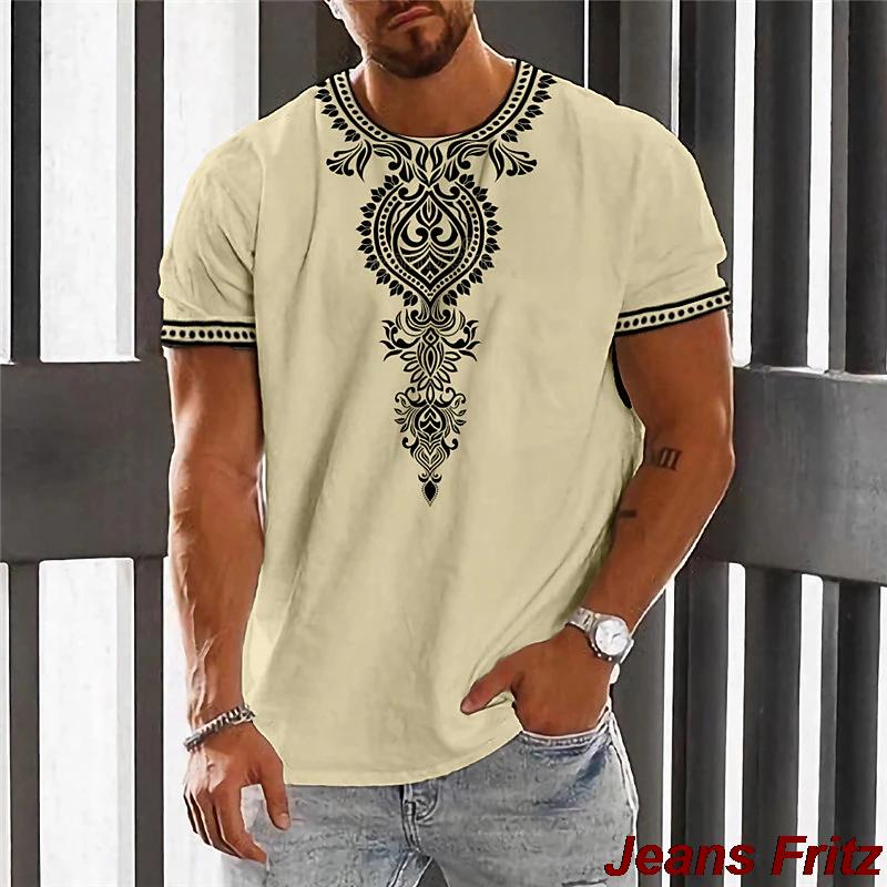 Vintage Etnické Tričko 3D Tisk Oblečení O-Krk Pánské Topy Nadměrné Krátký Rukáv Tričko Léto Volné Pánské Streetwear Pánské Oblečení