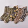 5 Pairs Women's 3D Floral Texture Socks, Elegant Mid-Calf Retro Court Style Full Set