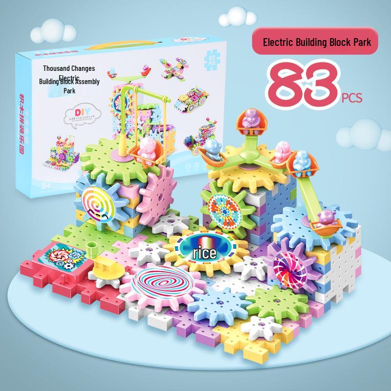 Adjustable Electric Gear Building Blocks Toy Set for Girls and Boys, Educational Puzzle for Ages 3-6
