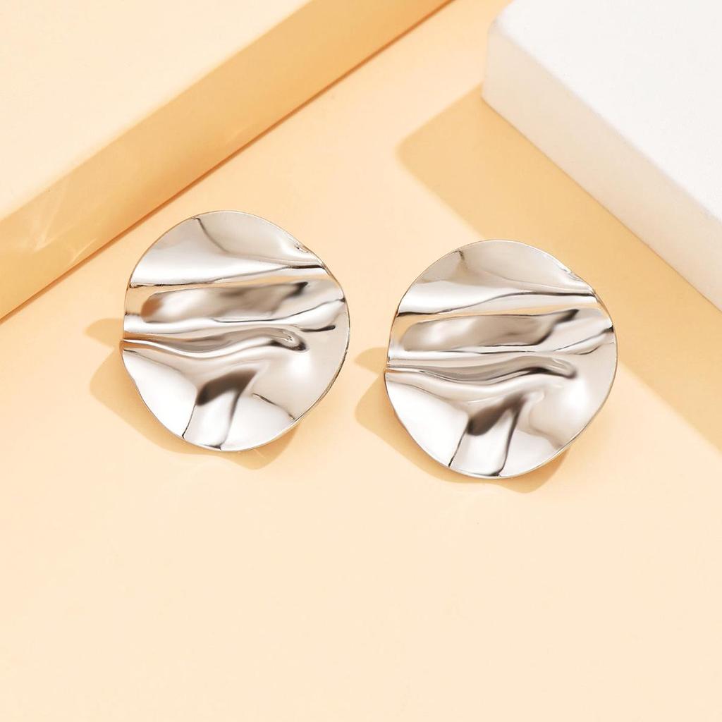 Geometric Baroque-Style Stainless Steel Round Pleated Earrings for Women - Personalized, Exaggerated Studs