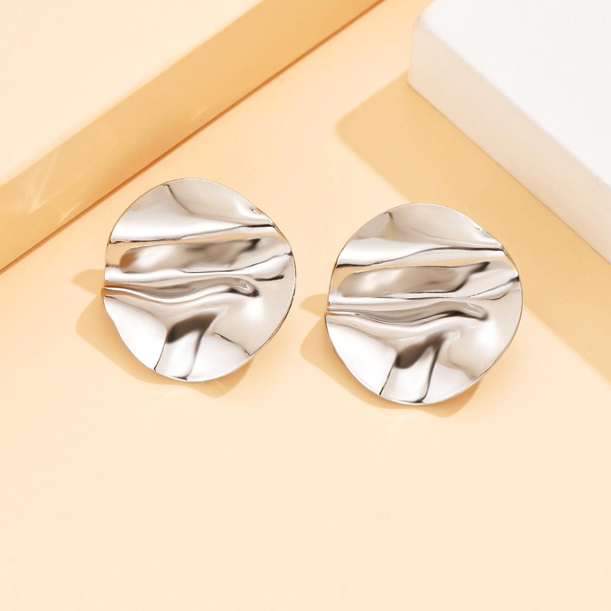 Geometric Baroque-Style Stainless Steel Round Pleated Earrings for Women - Personalized, Exaggerated Studs