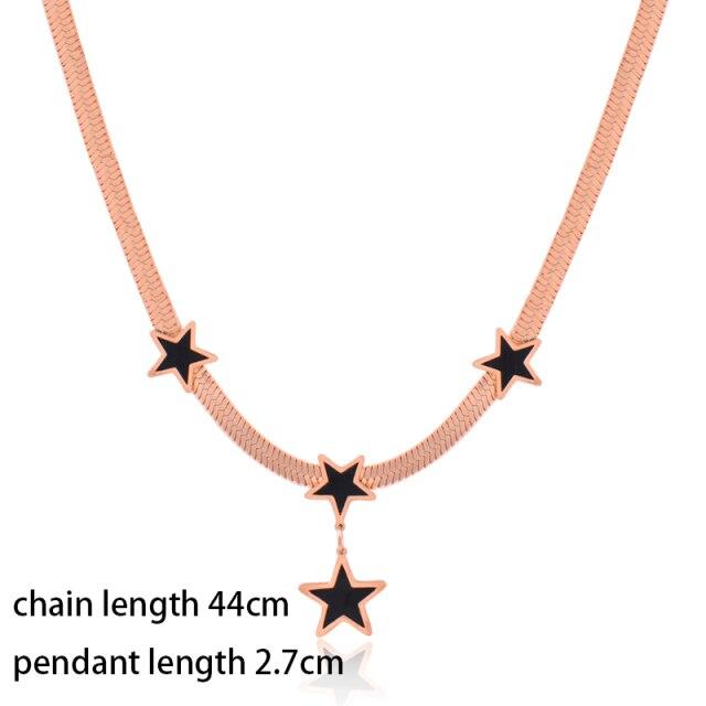 Stainless Steel Black White Hollow CZ Star Rose Gold Silver Color Necklace for Women Jewelry  New Arrival 334 KO2