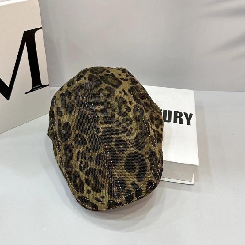 Retro Old Leopard Print Forward Hat Female Cool Sa Retro Spice Girl Niche Fashionable Versatile Face Small Cap