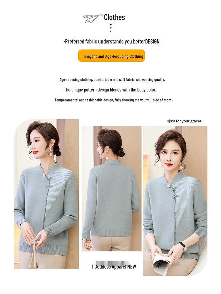 Mom's Winter Velvet Sweater: National Style Warm Base Layer for Middle-Aged & Elderly Women