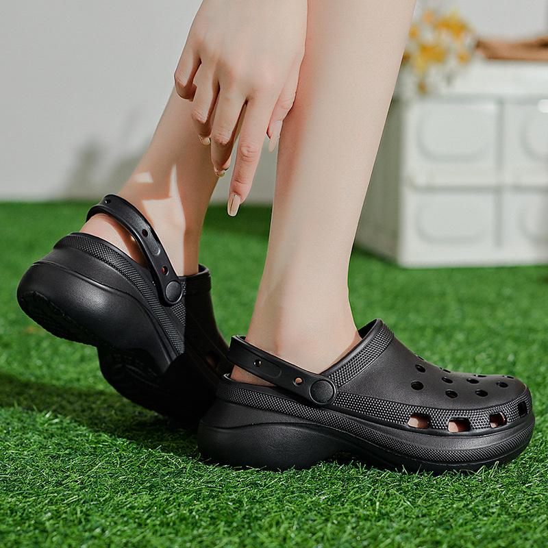 Ladies' hole shoes, summer thick soled, height increasing, anti slip sports, beach sandals, outdoor garden shoes