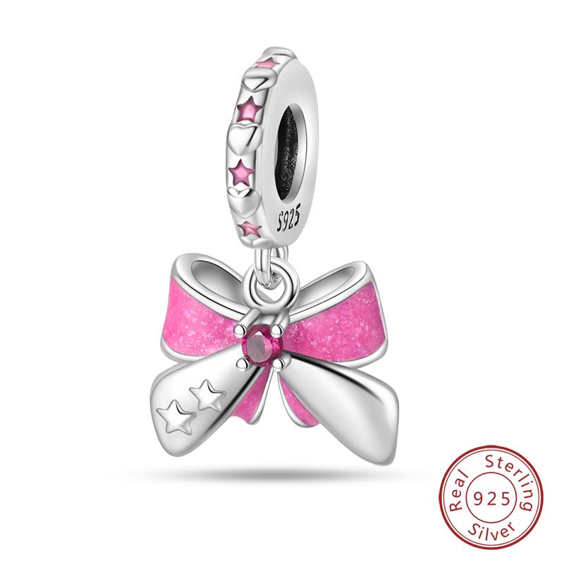 Sweet Romantic Princess Charms S925 Silver Pink Dress Lipstick High Heels Perfume Beads 3mm DIY Fine Jewelry Accessories