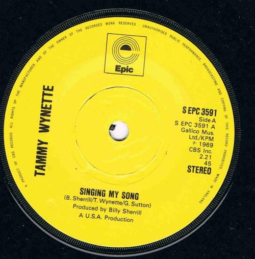 

7inch Record TAMMY WYNETTE Singing My Song SEPC3591 Epic 1975 UK CountryFolk Used