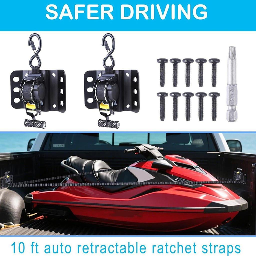 Retractable Ratchet Tie Down Straps Easy Retract Hooks For Truck Bed Appliance Motorcycle Bike Boat Car Atv Kayak Trailer