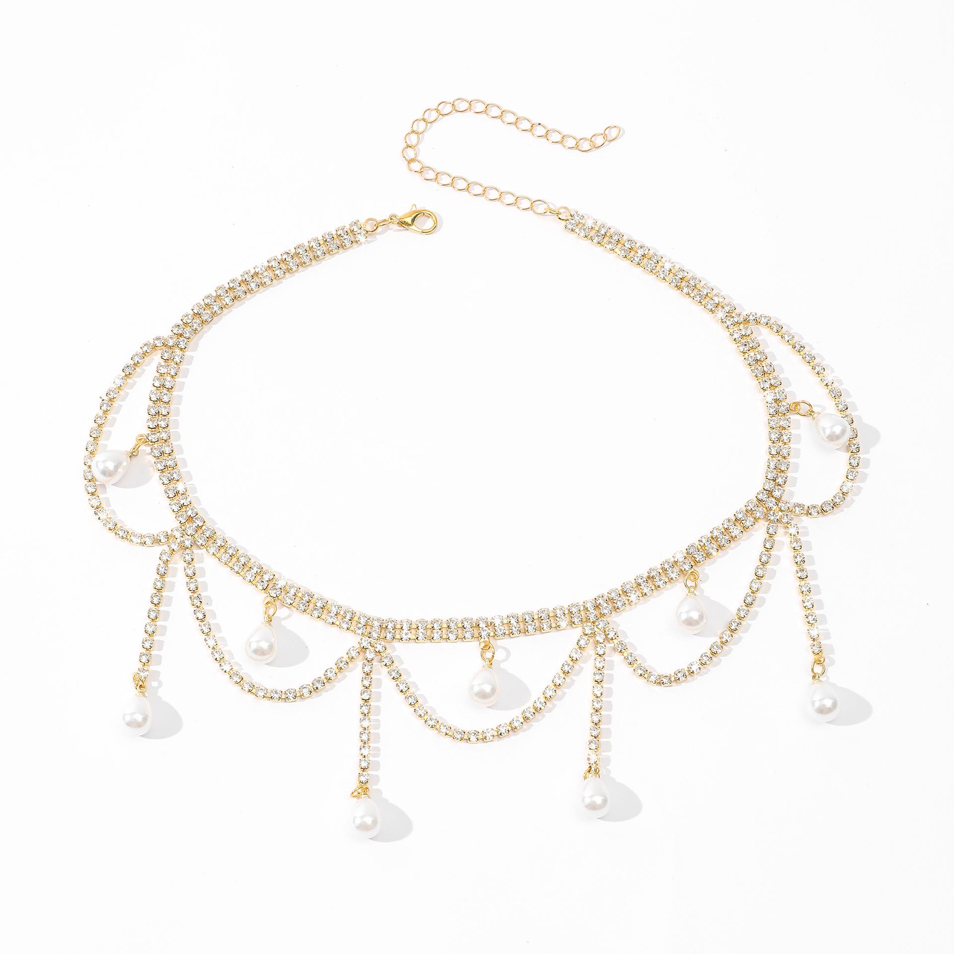 

Trendy Geometric Tassel Rhinestone Necklace for Women’s Fashion золотий