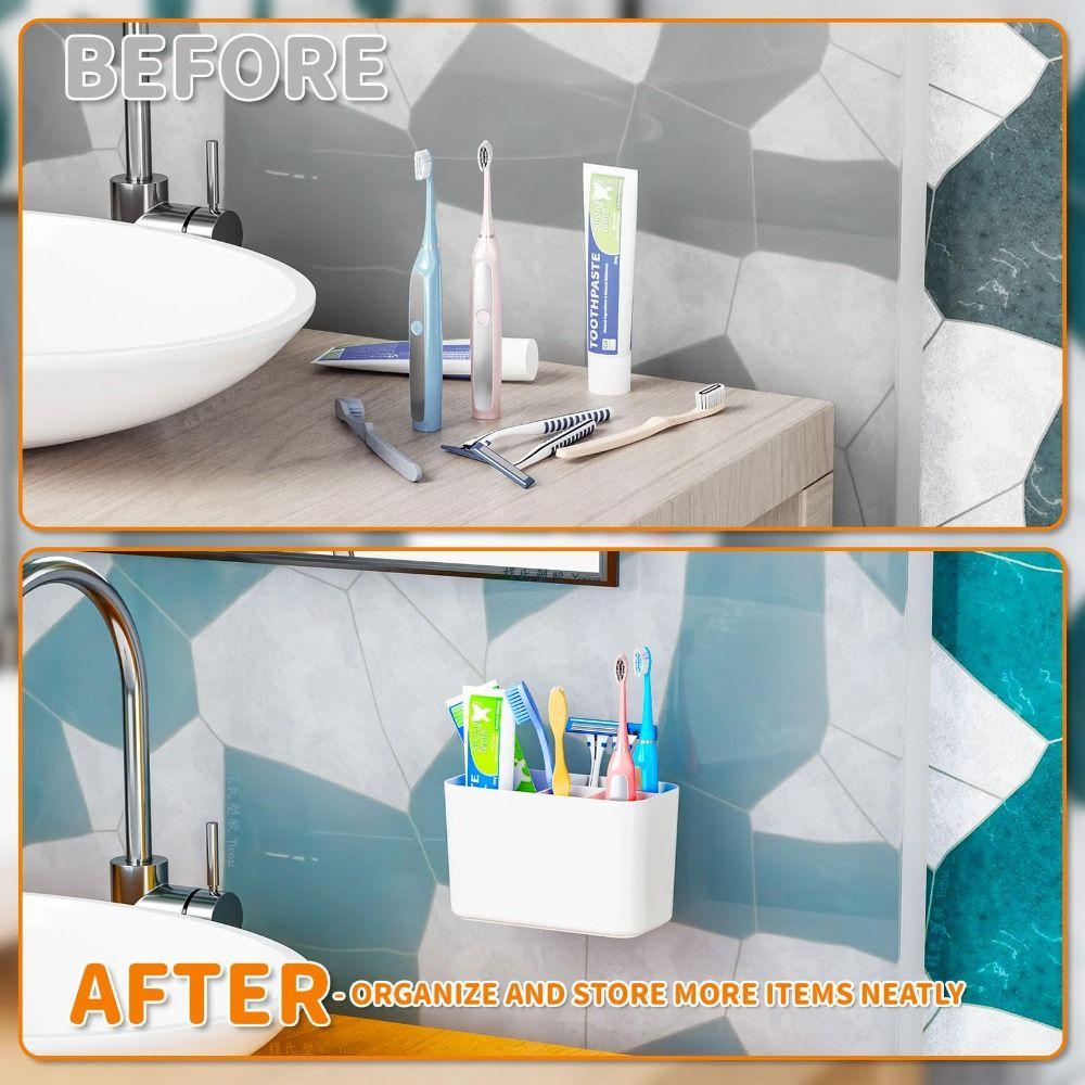 Storage Toothbrush Organizer Wall Mounted Tooth Brush Cup Stand  Bathroom