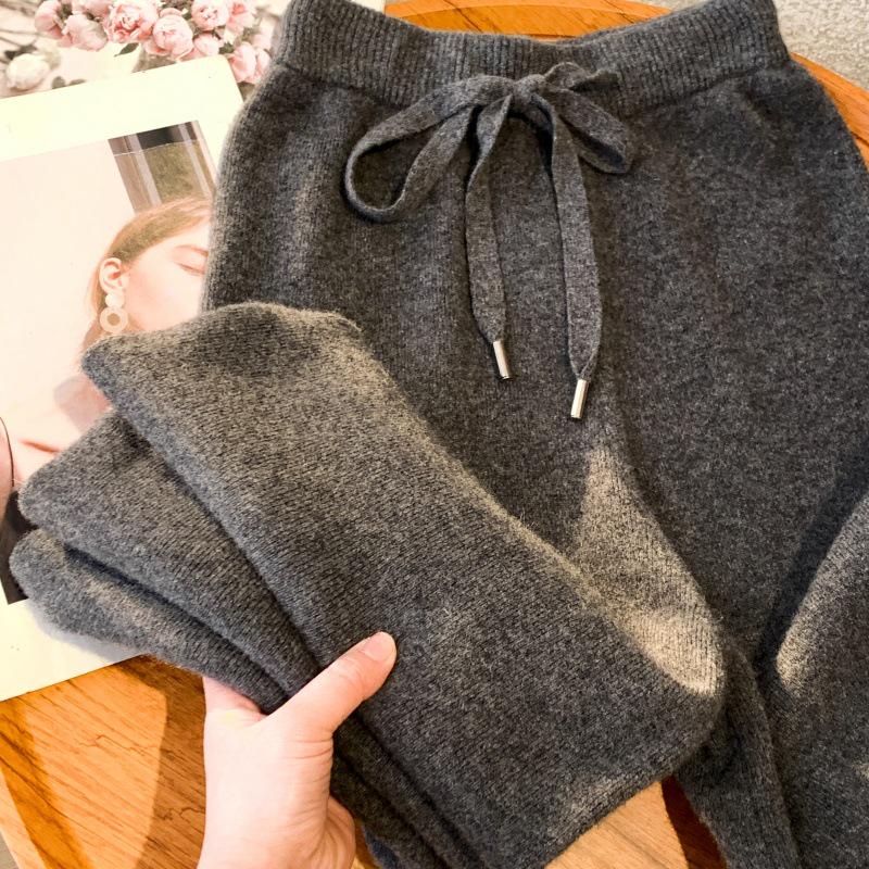 Australian First Shear Wool High-Waist Wide-Leg Women's Pants - Soft & Casual for Autumn and Winter.