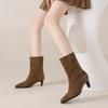 Fashion Women's Shoes Natural Suede Leather Slip-on High Heel Autumn Ankle Boots Square Toe Retro Female High Quality Boots Shoes Woman