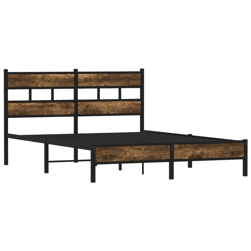 Bed Frame Without Mattress with Headboard Smoked Oak Finish 140 X 190 Cm