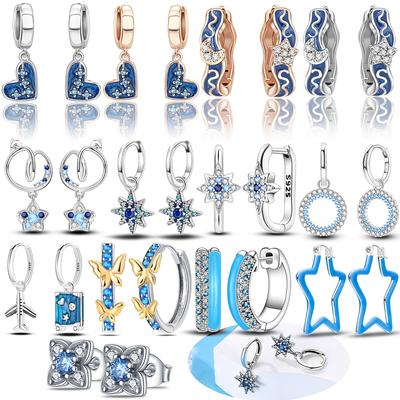 925 Silver Earrings Blue Zircon Stars Butterfly Love Heart Jewelry Women Earrings Luxury Accessories Graduation Gift