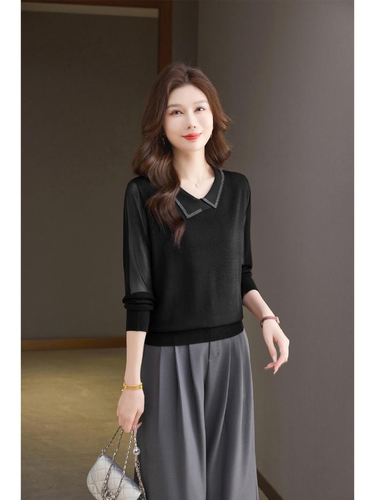 Damski wełniany kardigan premium: Sweter z długim rękawem, z kołnierzem typu kent, uniwersalny na wiosnę/jesień