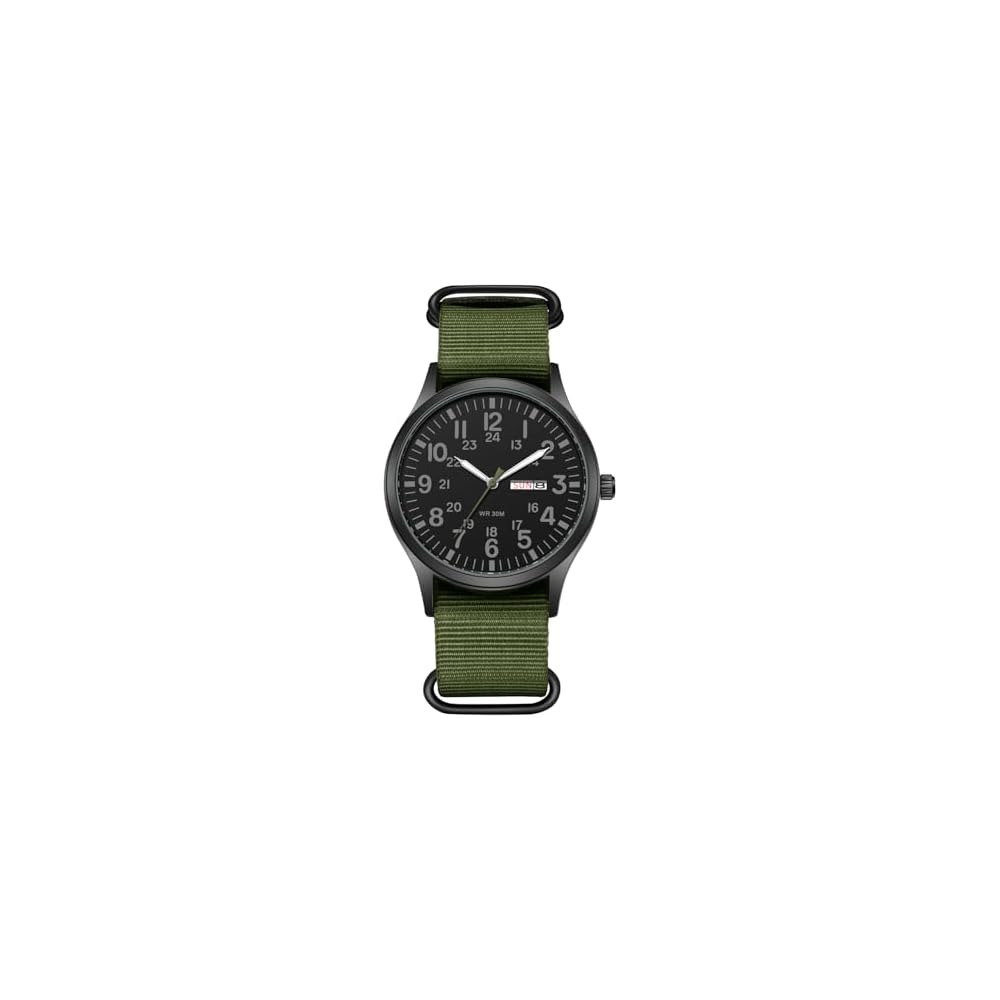 Men s Military Watch Nylon Strap Waterproof Analog Display Calendar Simple Stylish Antique Sports Watch Green