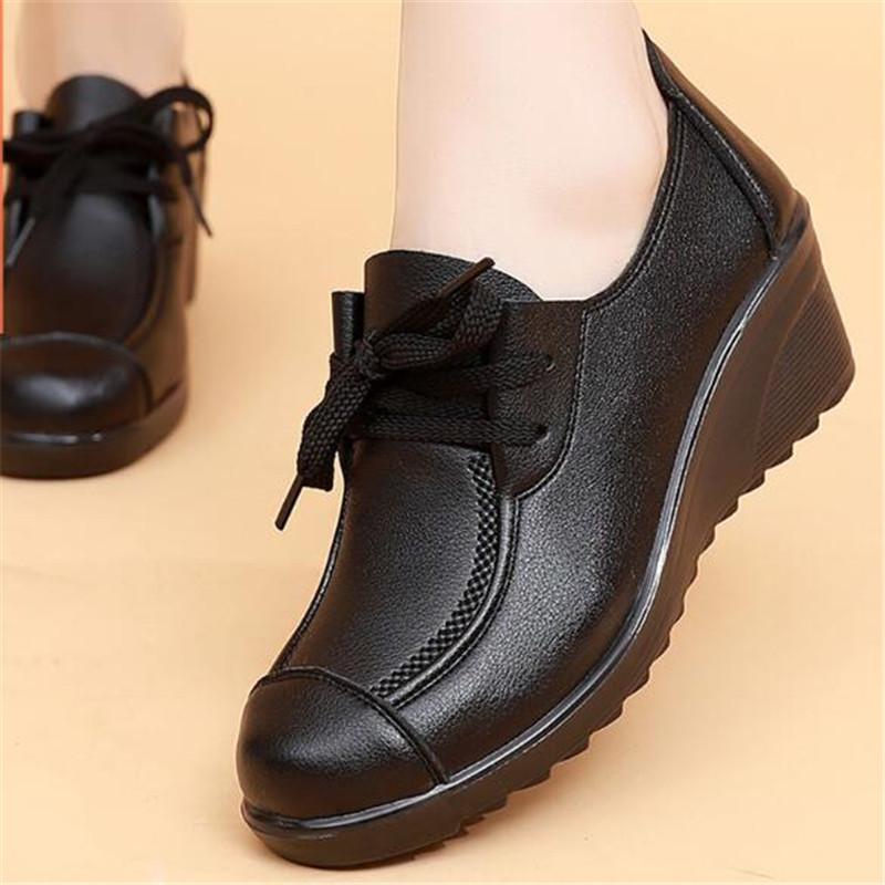 Fashion Spring Autumn Women's Fashion Pumps Shoes Lace Up Woman Wedge Casual Single Shoes Mother High Heels Work Shoes