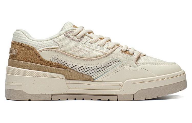 Li Ning 001 BTC Prm Synthetic Leather Slip Resistant Abrasion Resistant Low top Skateboard Shoes Women's Matte Ecru AGCT068-1