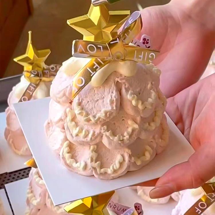 2024 Christmas Cake Decorations: Mini Tree, Ribbon, Star, and Candle Toppers