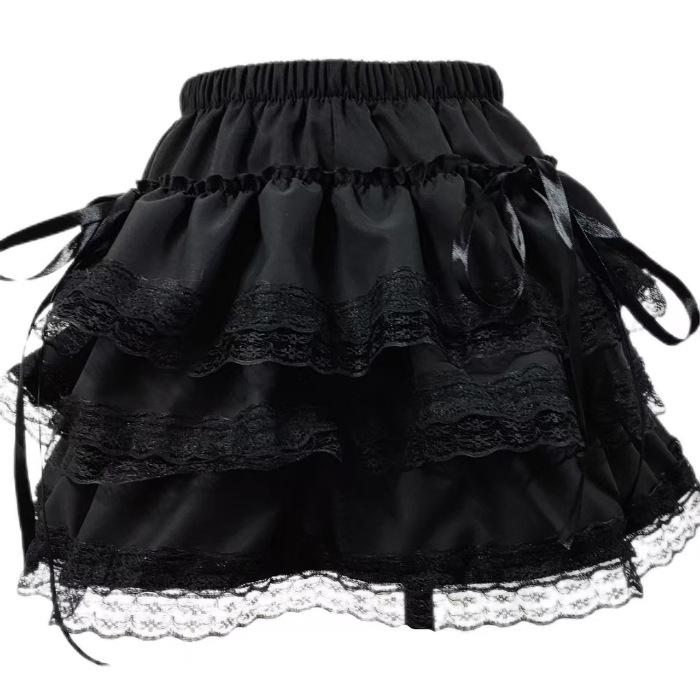 Women s High Waist Fluffy Lace Ballet Skirt - Spring/Summer Petite Short Cake Style L чёрный
