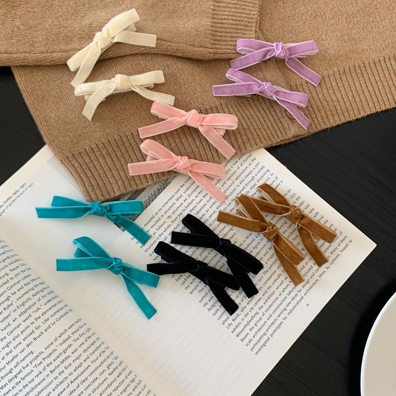 2Pcs Korean Colorful Velvet Bow Hairpin Hairgrip Hair Clips for Girls Women Vintage Long Ribbon Hair Clip Hair Accessories