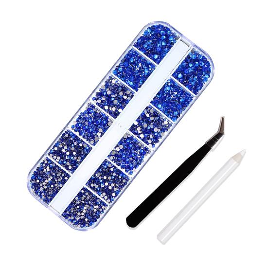 1 Set 12 Grids Nail Art Rhinestone Kit with Storage Box Drill Pen Tweezers Glass Flatback Rhinestone DIY Nail Design Crafting Decoration Fake Gems