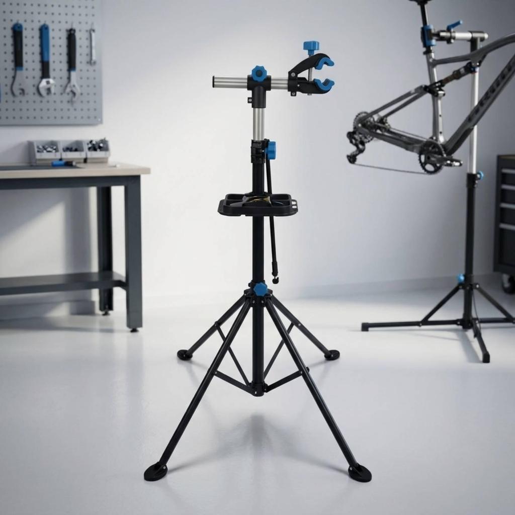 Two-Wheeled Vehicle Repair Stand Featuring Clamp Floor-Standing Bike Workstand