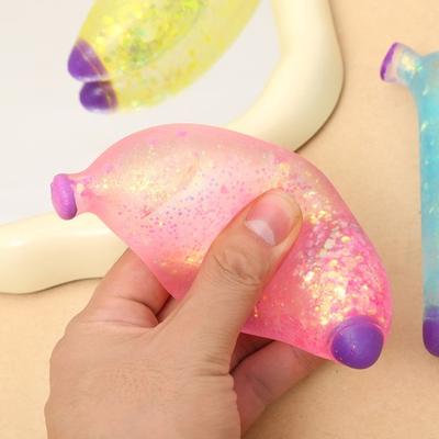 Glitter Banana Sugar Ball Slow Rebound Stress Relief Clear Banana Squeeze Sensory Toy Anxiety Relieving Simulated Fruit Stress Ball