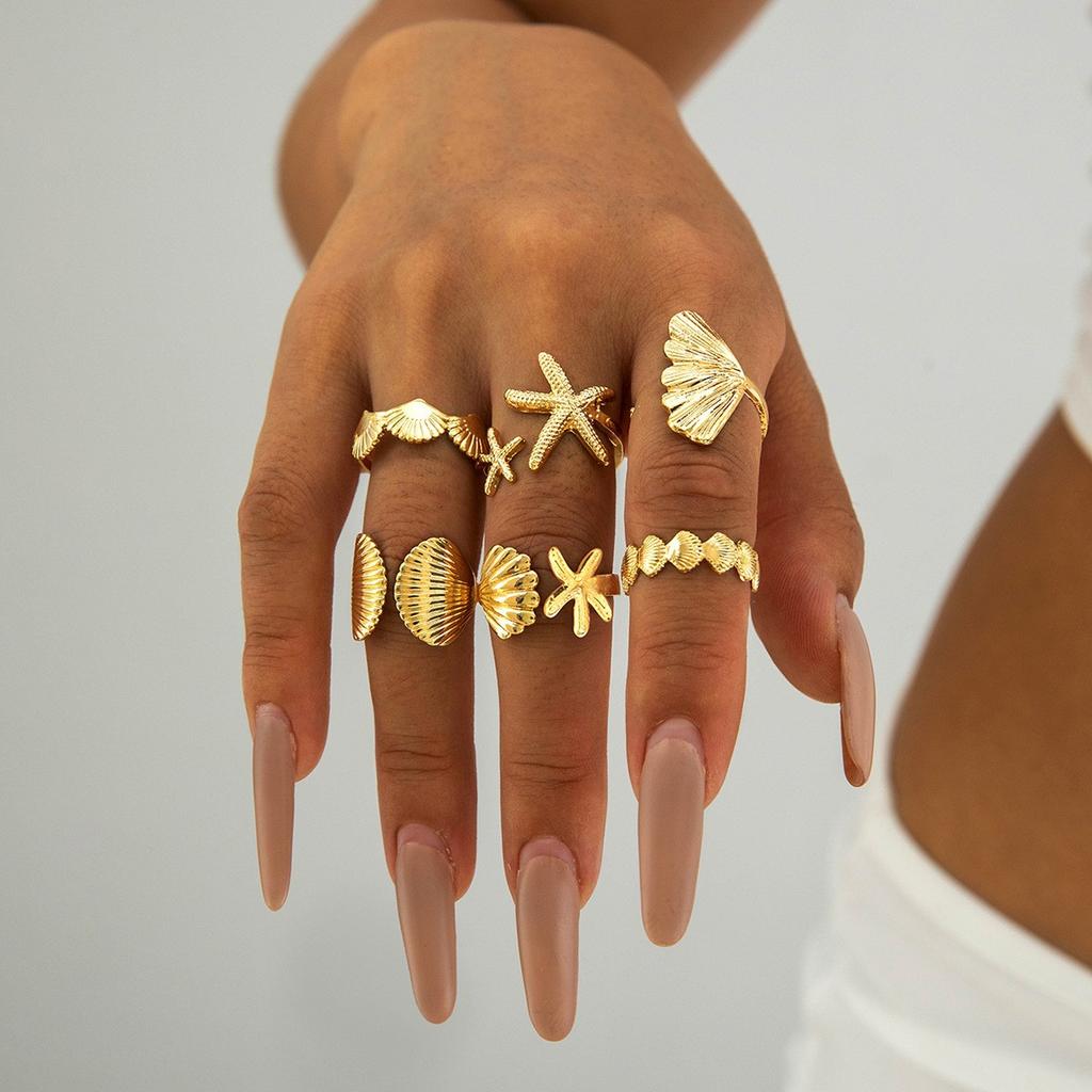 Bohemian Starfish Ring Set, Geometric Hollow Sun Flower Ring Ring for Women