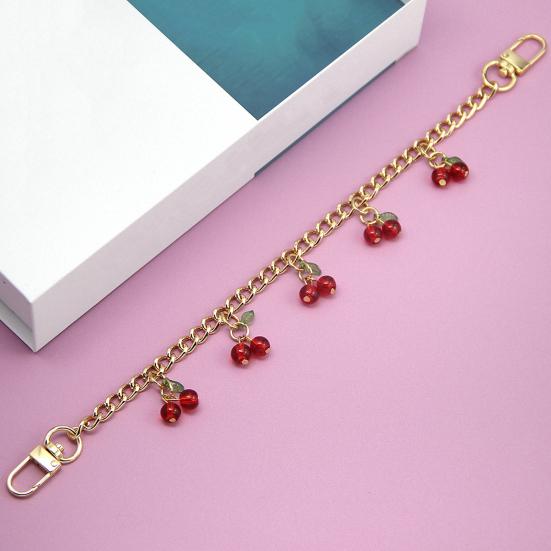 Rhinestone Cherry Bag Charm Cute Cherry Charm with Chain Sparkling Purse Charm for Women Handbag Clutch Tote Bag