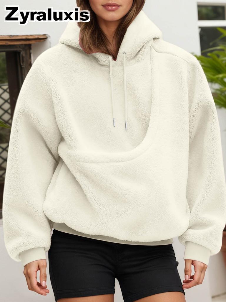 Women's Plush Fleece Hoodie with Loose Fit for Fall Winter Daily Wear