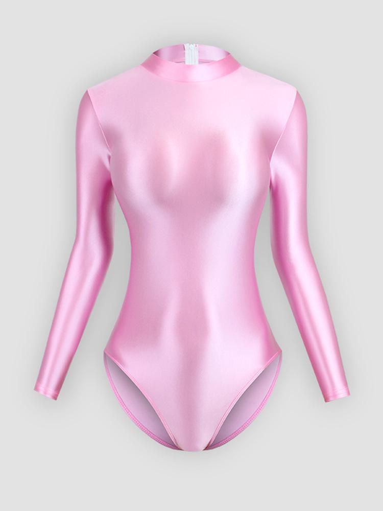 Solid Color High-Cut Rhythmic Gymnastics Leotard Ballet Dancewear - Women's Silky Luster One-Piece Swimsuit Base T-Shirt