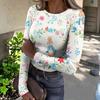 Damen Winter Slim T-Shirt Mode Lässig Druck Rundhals Pullover Langarm Top