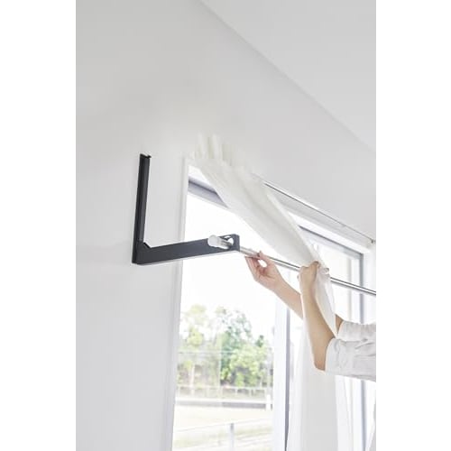 Yamazaki Tower Wall-Mounted Folding Clothes Drying Pole Holder (Set of 2), Compatible with Drywall, Includes Drywall Tweezers and Wood Screws, Black,