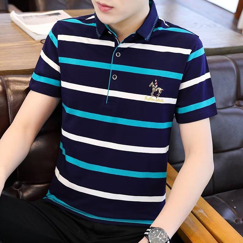 Stripe Polo T Shirt Men Casual Short Sleeve Cotton Polo Shirts Formal Office Business Polo Shirts Trendy Fashion Tops Summer Floral Tee