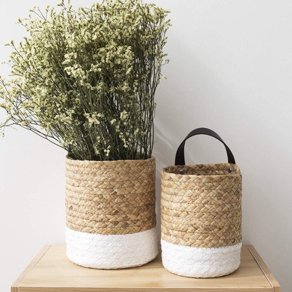 Seaweed Weaving Storage Basket Wall Hanging Basket White + Puddle Hanging Basket Small