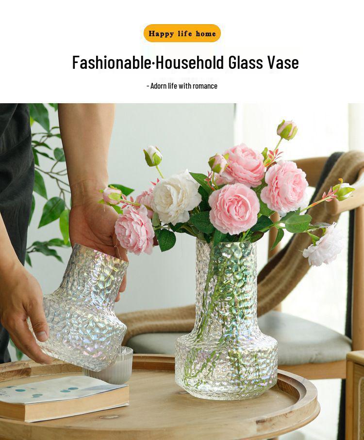 Luxury Hammered Glass Vase: Round Flower Vase & Living Room Ornament for Hydroponics