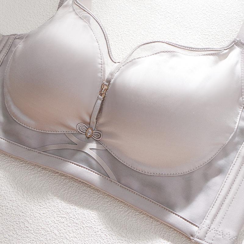 French Bra Women's Satin Underwear Medium Mold Cup Gathering Bra Comfortable Mesh Adjustable Bra Push Up Bra