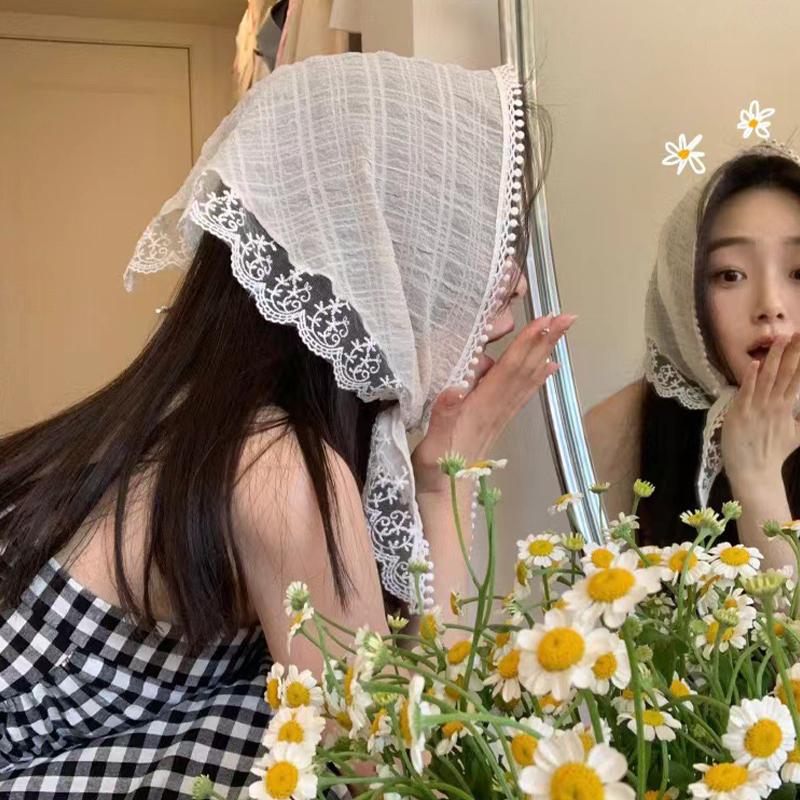 Lace Triangle Hair Scarf Headscarf Elegant Headwear Ins Women Head Coverings
