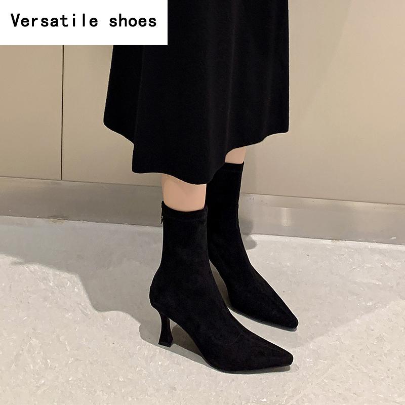 Kobiety na wysokim obcasie Elastyczne dopasowane botki Modne Eleganckie Nowoczesne Krótkie Botki Jesienne Damskie Buty na Imprezę Taneczną