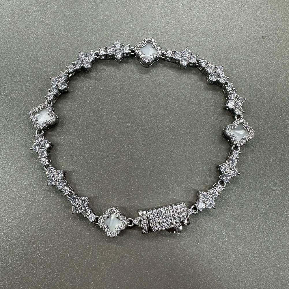Hip hop ancient clover plane tennis chain zircon bracelet light luxury hip hop bracelet jewelry